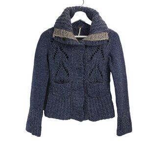 Free People Womens Wool Sweater Blue Blend Chunky Knit XS Vintage